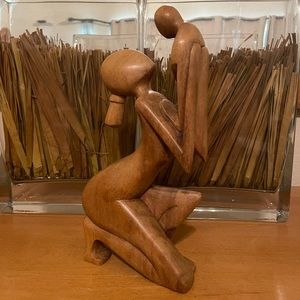 Wooden Handmade Abstract Mother and Child Sculpture